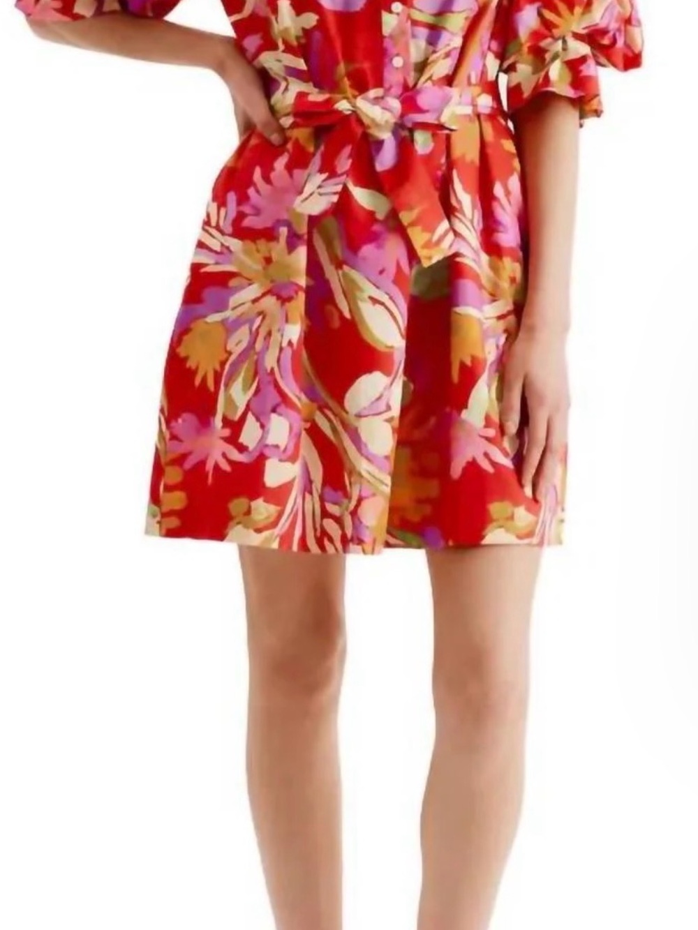 Tyler Boe Red Floral Mini Dress with Pink & Yellow Accents